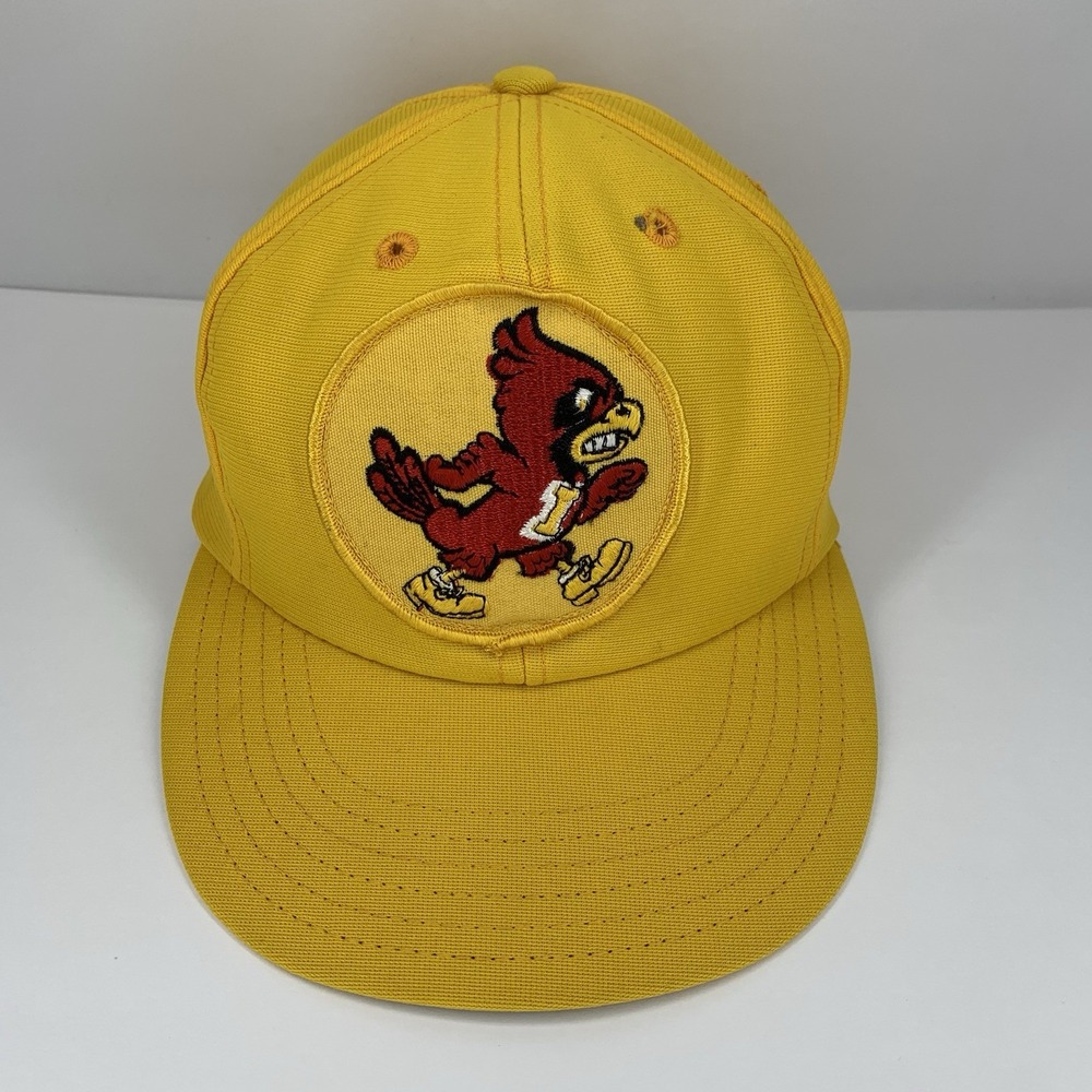 Vintage Iowa State Cyclones Cardinal Hat Union Made Stretch Medium Stevens Caps